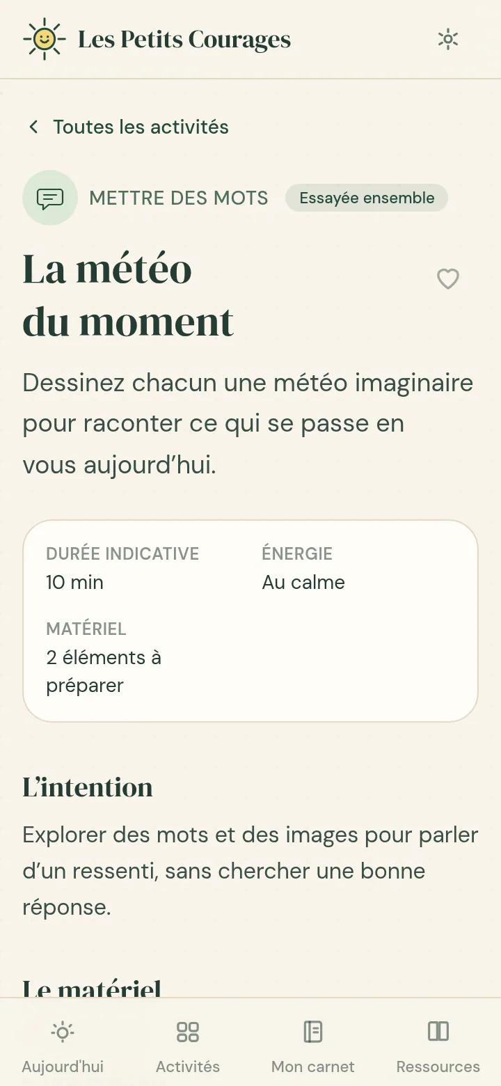 Capture réelle de l’application — écran « Une activité ».