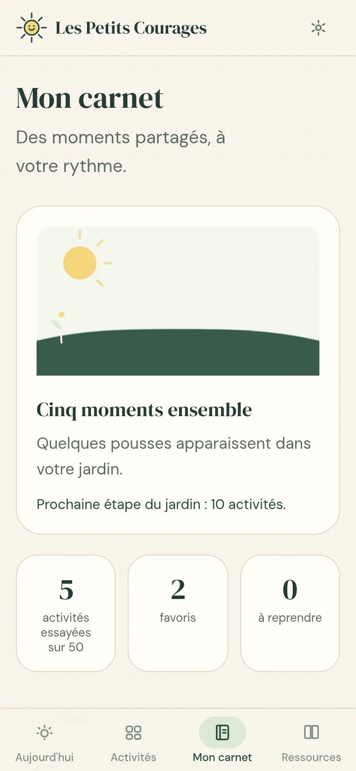 Capture réelle de l’application — écran « Mon carnet ».
